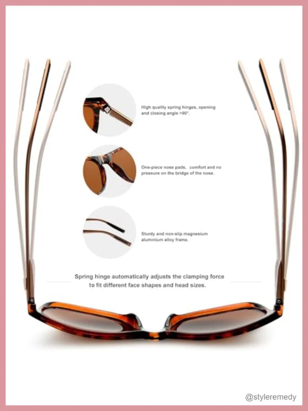 Classic Square Polarized Sunglasses UV400 Protection Spring Hinge